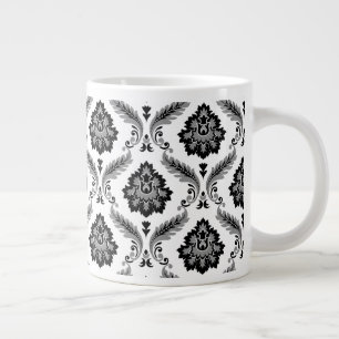 Rococo-Damask-Muster Grau Schwarz Weiß Jumbo-Tasse
