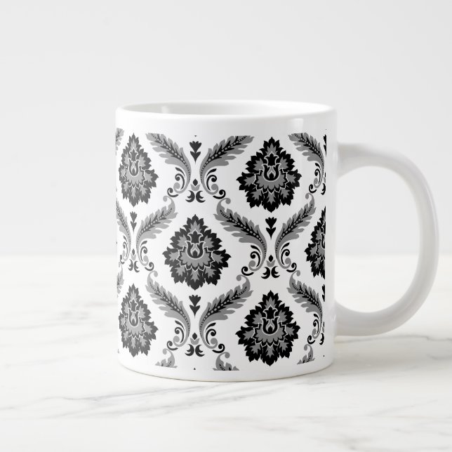 Rococo-Damask-Muster Grau Schwarz Weiß Jumbo-Tasse (Rechts)