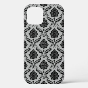 Rococo-Damask-Muster Schwarz auf Grau Case-Mate iPhone Hülle