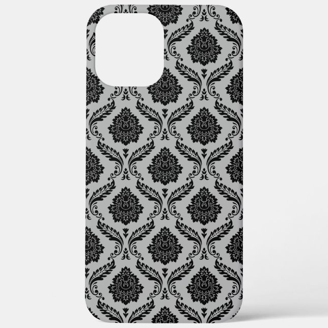 Rococo-Damask-Muster Schwarz auf Grau Case-Mate iPhone Hülle (Rückseite)