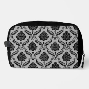 Rococo-Damask-Muster Schwarz auf Grau Waschbeutel
