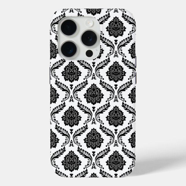 Rococo-Damask-Muster Schwarz auf Weiß Case-Mate iPhone Hülle (Rückseite)