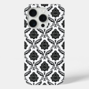 Rococo-Damask-Muster Schwarz auf Weiß Case-Mate iPhone Hülle