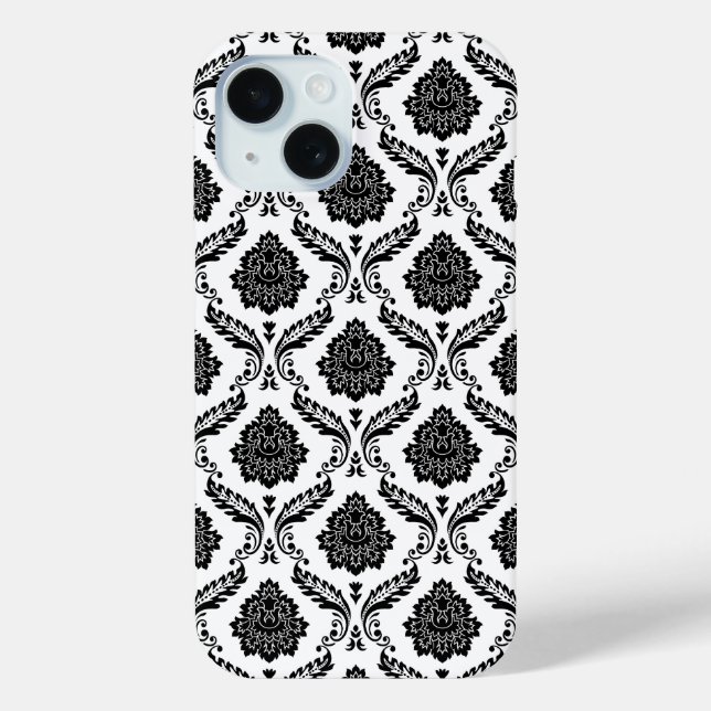 Rococo-Damask-Muster Schwarz auf Weiß Case-Mate iPhone Hülle (Rückseite)