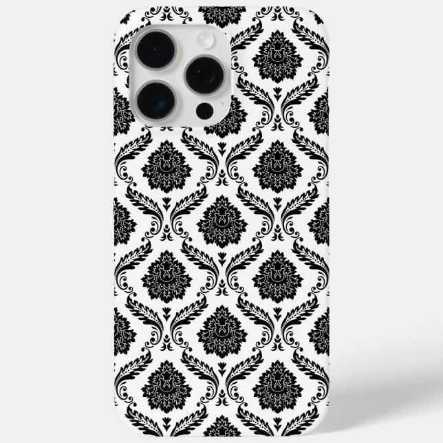 Rococo-Damask-Muster Schwarz auf Weiß Case-Mate iPhone Hülle (Rückseite)