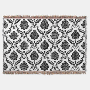 Rococo-Damask-Muster Schwarz auf Weiß Decke