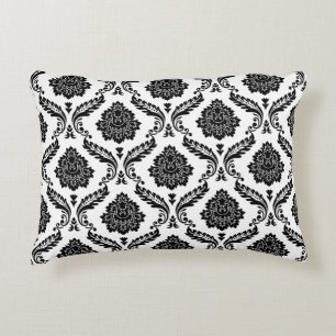 Rococo-Damask-Muster Schwarz auf Weiß Dekokissen