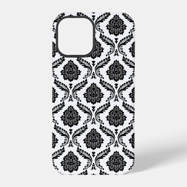 Rococo-Damask-Muster Schwarz auf Weiß iPhone 12 Pro Hülle (Rückseite)