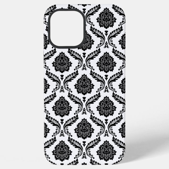 Rococo-Damask-Muster Schwarz auf Weiß iPhone 12 Pro Max Hülle (Rückseite)