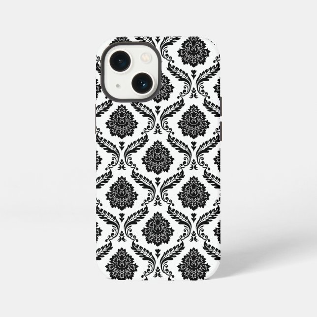 Rococo-Damask-Muster Schwarz auf Weiß iPhone 13 Mini Hülle (Rückseite)