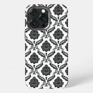 Rococo-Damask-Muster Schwarz auf Weiß iPhone 13 Pro Hülle