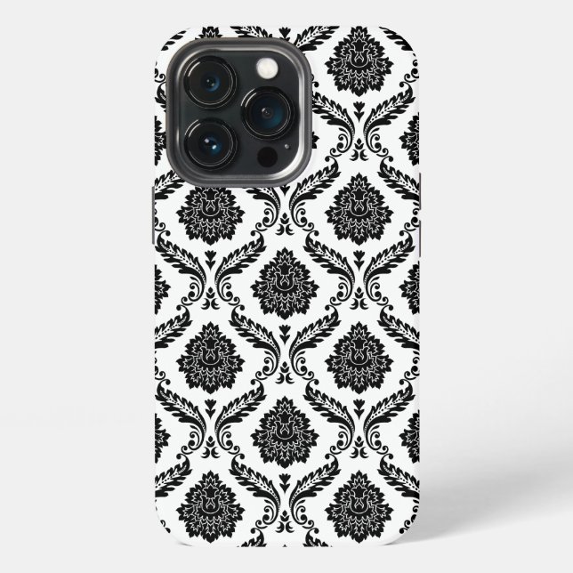 Rococo-Damask-Muster Schwarz auf Weiß iPhone 13 Pro Hülle (Hinten)