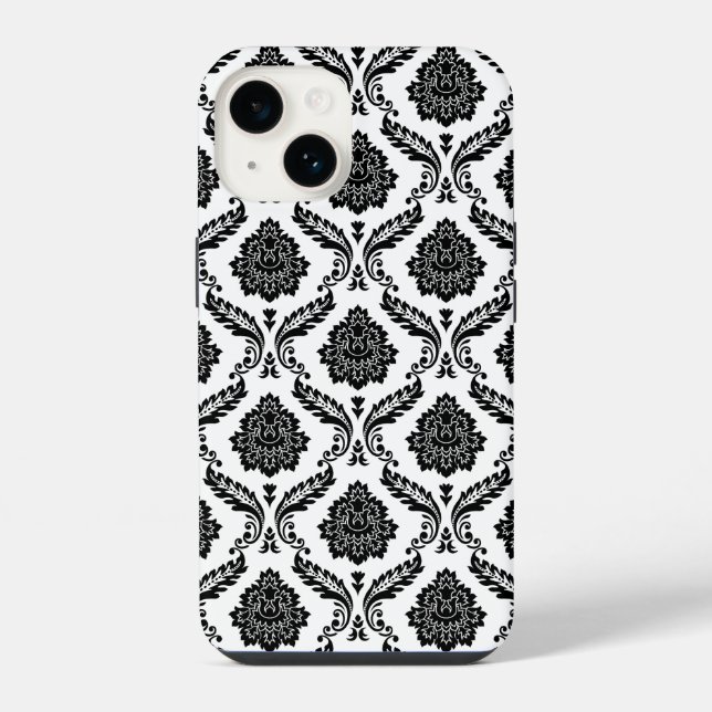 Rococo-Damask-Muster Schwarz auf Weiß iPhone 14 Hülle (Rückseite)