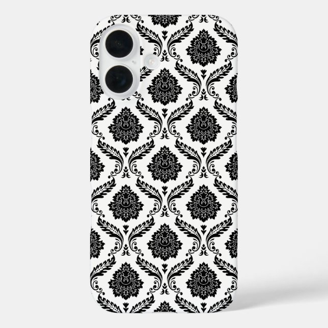 Rococo-Damask-Muster Schwarz auf Weiß iPhone 16 Hülle (Rückseite)
