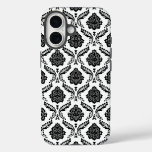 Rococo-Damask-Muster Schwarz auf Weiß iPhone 16 Hülle