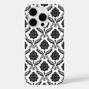 Rococo-Damask-Muster Schwarz auf Weiß iPhone 16 Pro Hülle