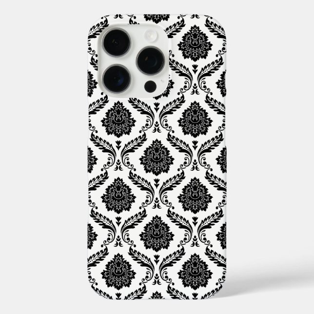 Rococo-Damask-Muster Schwarz auf Weiß iPhone 16 Pro Hülle (Rückseite)