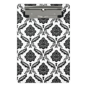 Rococo-Damask-Muster Schwarz auf Weiß Mini Klemmbrett