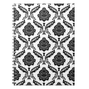Rococo-Damask-Muster Schwarz auf Weiß Notizblock