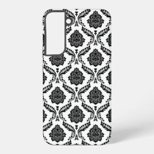 Rococo-Damask-Muster Schwarz auf Weiß Samsung Galaxy Hülle