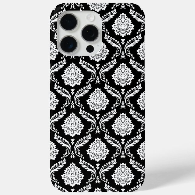 Rococo-Damask-Muster Weiß auf Schwarz  Case-Mate iPhone Hülle (Rückseite)