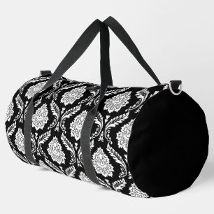 Rococo-Damask-Muster Weiß auf Schwarz Duffle Bag