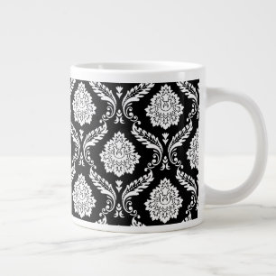 Rococo-Damask-Muster Weiß auf Schwarz Jumbo-Tasse