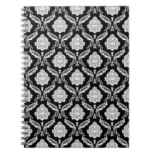 Rococo-Damask-Muster Weiß auf Schwarz Notizblock