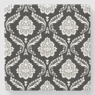 Rococo-Damask-Muster Weiß auf Schwarz Steinuntersetzer