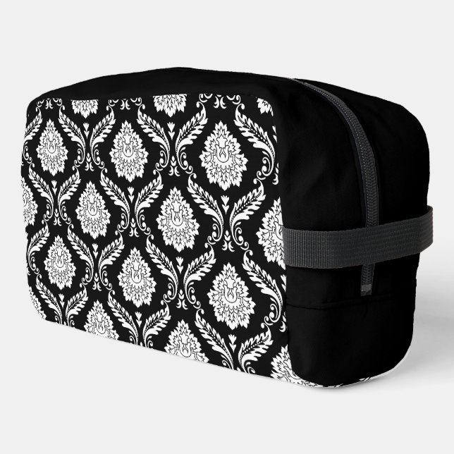 Rococo-Damask-Muster Weiß auf Schwarz Waschbeutel (Linke Seite)