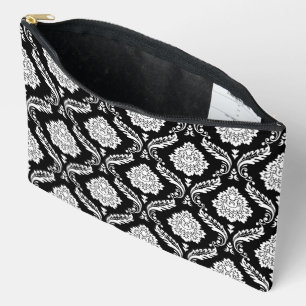 Rococo-Damask-Muster Weiß auf Schwarz Zubehörtasche
