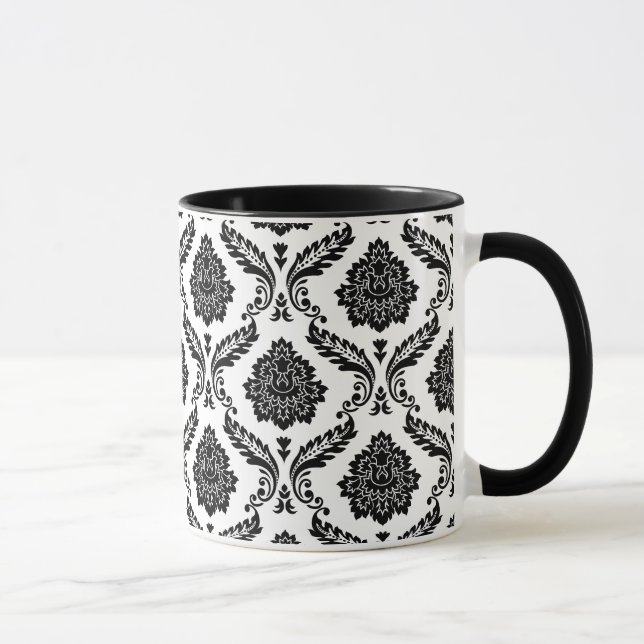 Rococo Damask Pattern Black on White Tasse (Rechts)