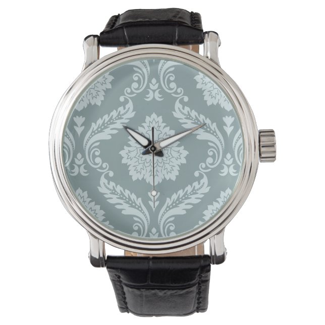 Rococo Damask Pattern Duck Egg Blue+Teal Armbanduhr (Vorderseite)