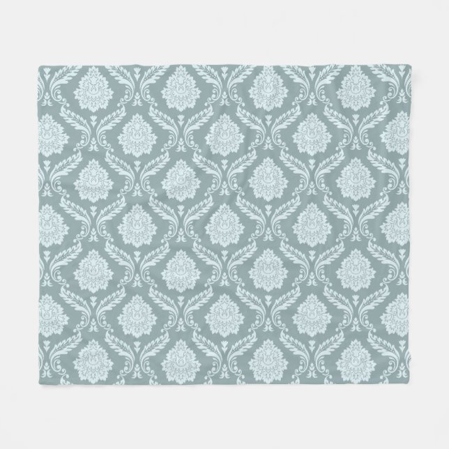Rococo Damask Pattern Duck Egg Blue+Teal Fleecedecke (Vorderseite (Horizontal))