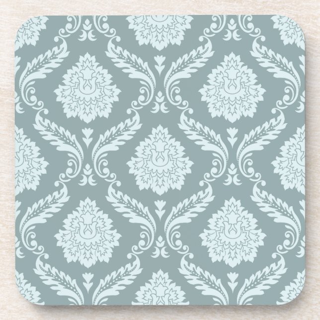 Rococo Damask Pattern Duck Egg Blue+Teal Getränkeuntersetzer (Vorderseite)