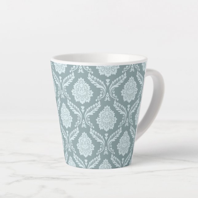 Rococo Damask Pattern Duck Egg Blue+Teal Milchtasse (Rechte Ecke)