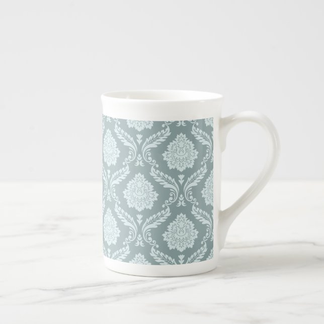 Rococo Damask Pattern Duck Egg Blue+Teal Prozellantasse (Rechts)