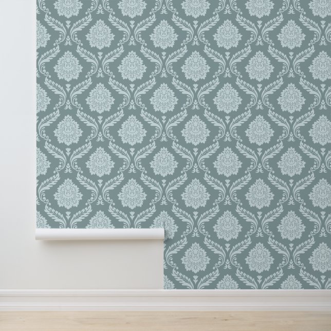 Rococo Damask Pattern Duck Egg Blue+Teal Tapete (Anwendung)