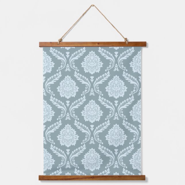 Rococo Damask Pattern Duck Egg Blue+Teal Wandteppich Mit Holzrahmen (Vorderseite)