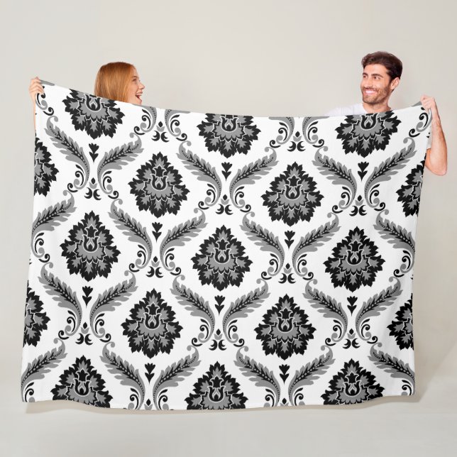 Rococo Damask Pattern Grey Black White Fleecedecke (Beispiel)