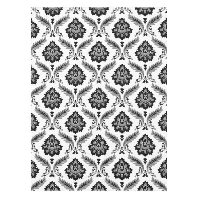 Rococo Damask Pattern Grey Black White Tischdecke (Vorderseite)