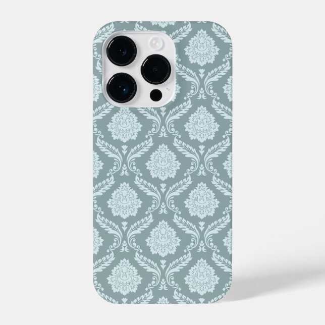 Rococo Damask Rpt Pattern Duck Egg Blue+Teal iPhone 14 Pro Hülle (Rückseite)