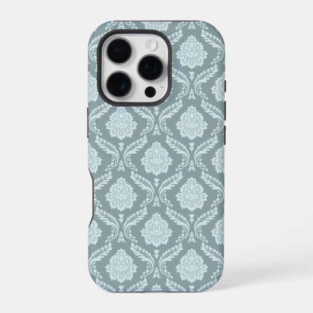 Rococo Damask Rpt Pattern Duck Egg Blue+Teal iPhone 16 Pro Hülle (Rückseite)