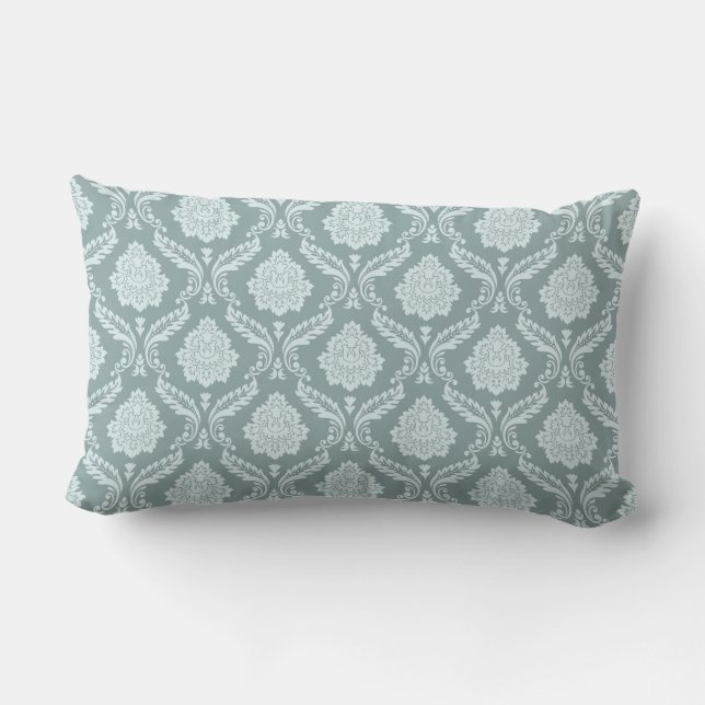 Rococo Damask Rpt Pattern Duck Egg Blue+Teal Lendenkissen (Rückseite)