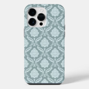 Rococo-Damask-Wiederholungsmuster Enteneiblau+Türk iPhone 14 Pro Max Hülle