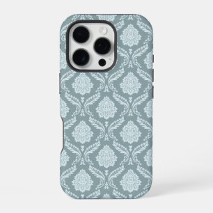 Rococo-Damask-Wiederholungsmuster Enteneiblau+Türk iPhone 16 Pro Hülle