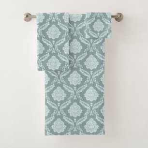 Rococo-Damaskmuster Enteneiblau+Türkis Badhandtuch Set