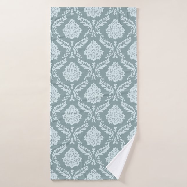 Rococo-Damaskmuster Ententeichblau+Türkis Badehandtuch (Badehandtuch)