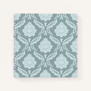 Rococo-Damaskmuster Ententenei Blau+Türkis Notizbuch