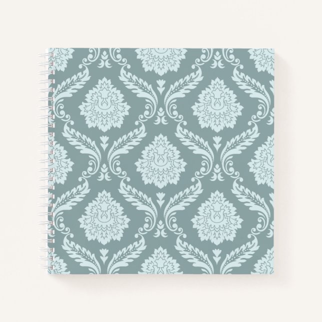 Rococo-Damaskmuster Ententenei Blau+Türkis Notizbuch (Vorderseite)